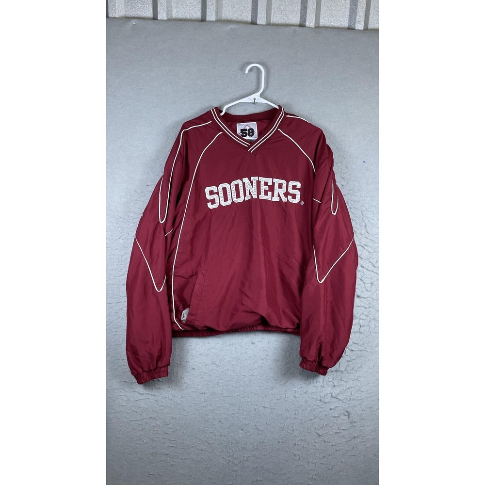 Oklahoma Sooners Jacket Mens XL Red NCAA Football 58 Sports Pullover V Neck